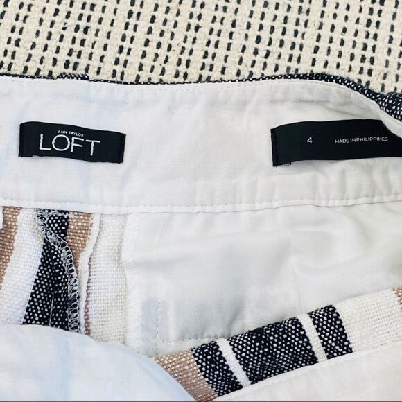 Loft neutral black brown khaki stripe shorts sz 4 - Picture 6 of 7